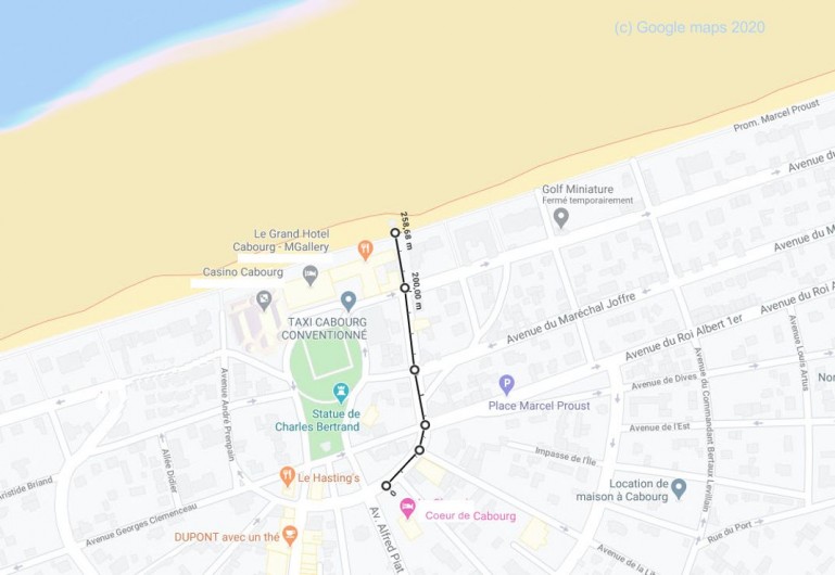 Location de vacances - Appartement à Cabourg - Vue Google maps montrant la distance entre l'appartement et la plage