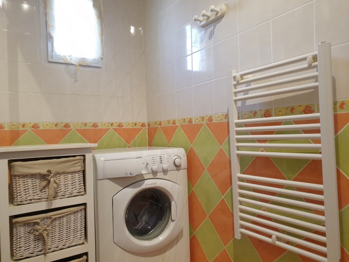 Location de vacances - Gîte à Lafrançaise - Lave linge, sèche serviette, rangement dans la salle d'eau.