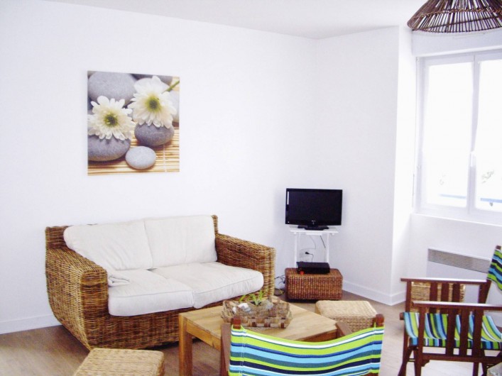 Location de vacances - Appartement à Saint-Brevin-les-Pins - Bord de Mer Appartement Vacances : Salon esprit "Mer et Nature" accès WI-FI