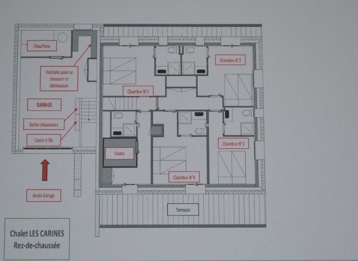 Location de vacances - Chalet à L'Alpe d'Huez - plan du rez de jardin