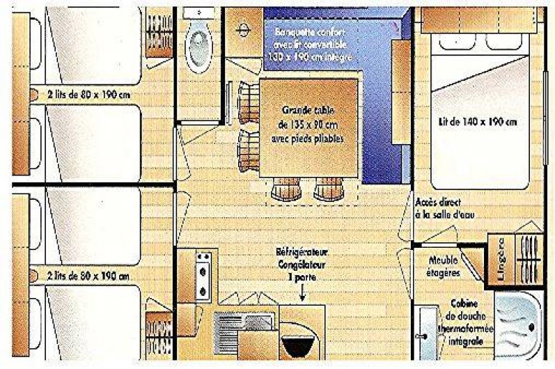 Location de vacances - Bungalow - Mobilhome à Ghisonaccia - Plan général intérieur