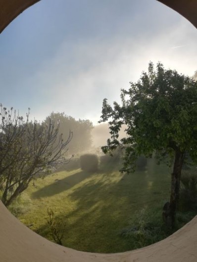 Location de vacances - Chambre d'hôtes à Saint-Avit-Sénieur - Au petit matin, le jardin derrière. Photo côté est