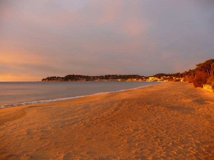 Location de vacances - Studio à Cavalaire-sur-Mer - La plage devant l'Hôtel au soleil levant