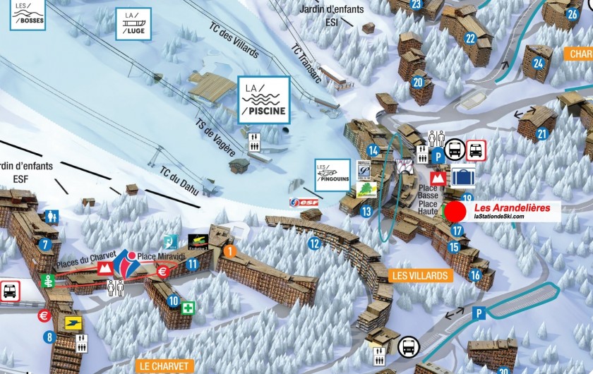 Location de vacances - Appartement à Arc 1800 - Plan Station