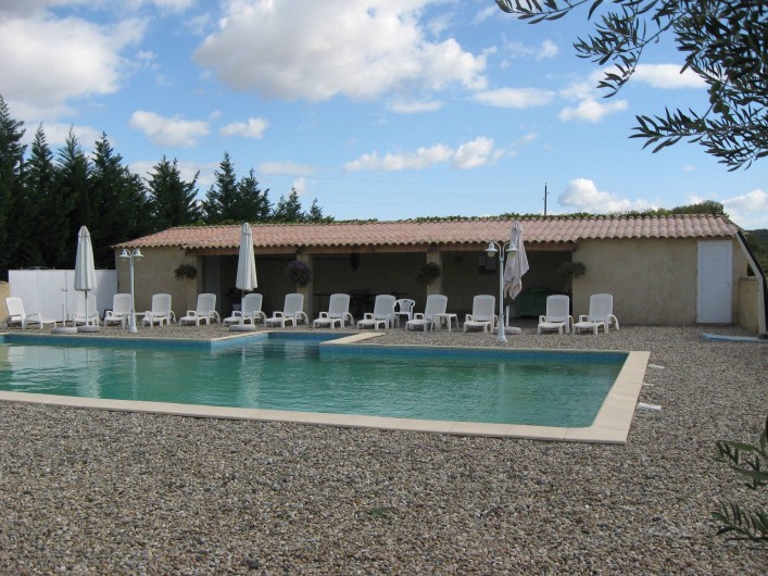 Location de vacances - Gîte à Saint-Paulet-de-Caisson - la piscine commune aux 3 gites dim : 14metres x 7m