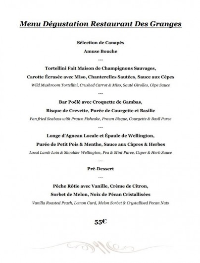 Location de vacances - Chambre d'hôtes à Les Gets - notre menu degustation