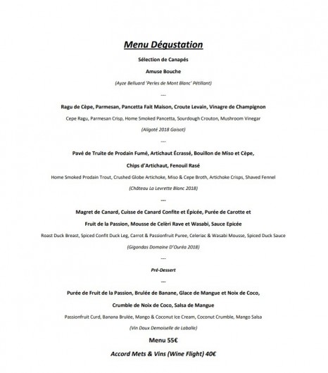 Location de vacances - Chambre d'hôtes à Les Gets - menu degustation