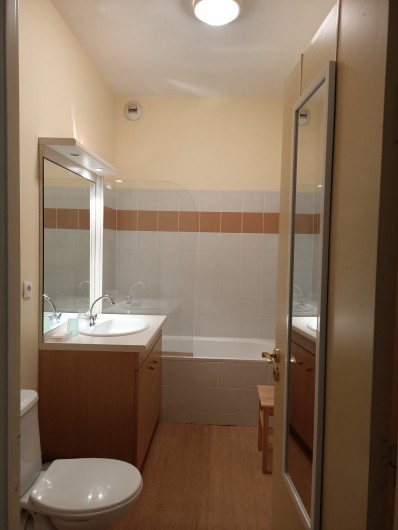 Location de vacances - Studio à Aulus-les-Bains - Salle de bain, baignoire et douche.