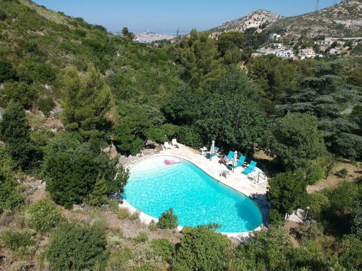 Location de vacances - Villa à Marseille - La piscine dans son écrin de verdure invisible des voisins