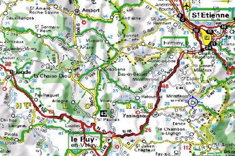 Location de vacances - Gîte à Raucoules - Situation:45km du Puy en Velay et45km de St Etienne