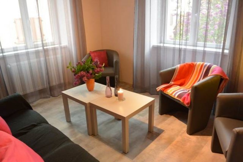 Location de vacances - Appartement à Kaysersberg - salon avec canapé fauteuil