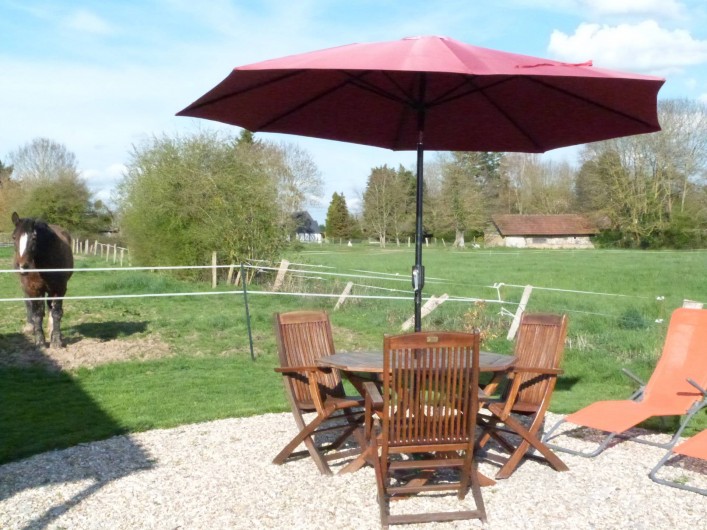 Location de vacances - Roulotte à Malleville-sur-le-Bec - Salon de jardin avec barbecue