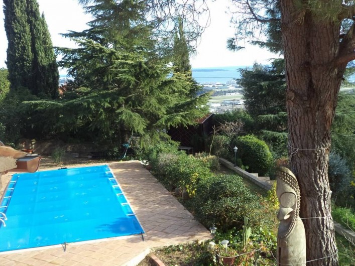 Location de vacances - Villa à Mandelieu-la-Napoule - la piscine l'hiver vue d'en haut