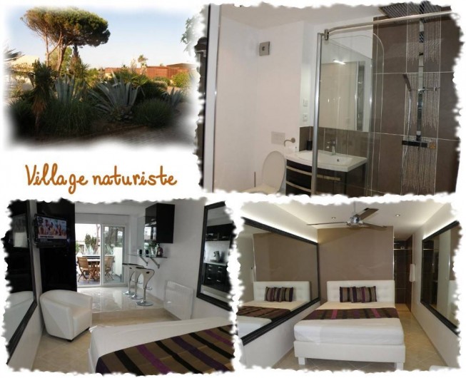Location de vacances - Studio à Le Cap d'Agde - Lavabo, wx, grande douche (2 personnes) à l'italienne.
Grand lit double en 160