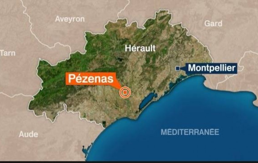 Location de vacances - Appartement à Pézenas - situation en Occitanie proche Cap d'Agde, Béziers, Sète et Montpellier.
