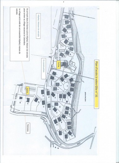 Location de vacances - Chalet à Saint-Geniez-d'Olt - Plan de situation du village vacance avec emplacement du gîte
