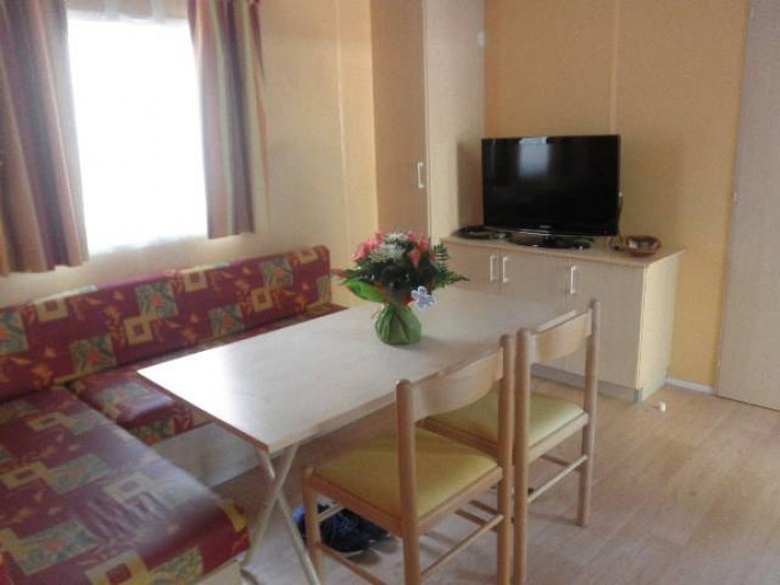 Location de vacances - Camping à Vias - Salon ,coin repas, rangement, télévision pouvant recevoir clé USB.